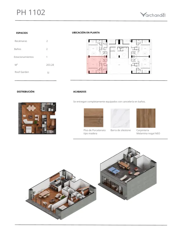 Archandel Morena 312 — Penthouse 1102 · 2 recámaras · 2 baños · 203.28 m²