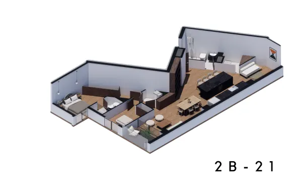 Archandel San Pedro de los Pinos — Tipo 2B-21 · 2 recámaras · 3 baños · 128 m²