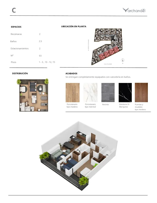 Archandel del Valle — Tipo C · 2 recámaras · 2.5 baños · 87 – 93 m²
