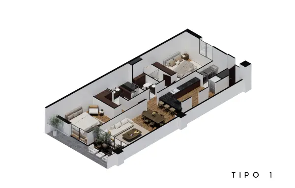 Archandel Parque México — Tipo 1 · 2 recámaras · 2.5 baños · 125 – 130 m²